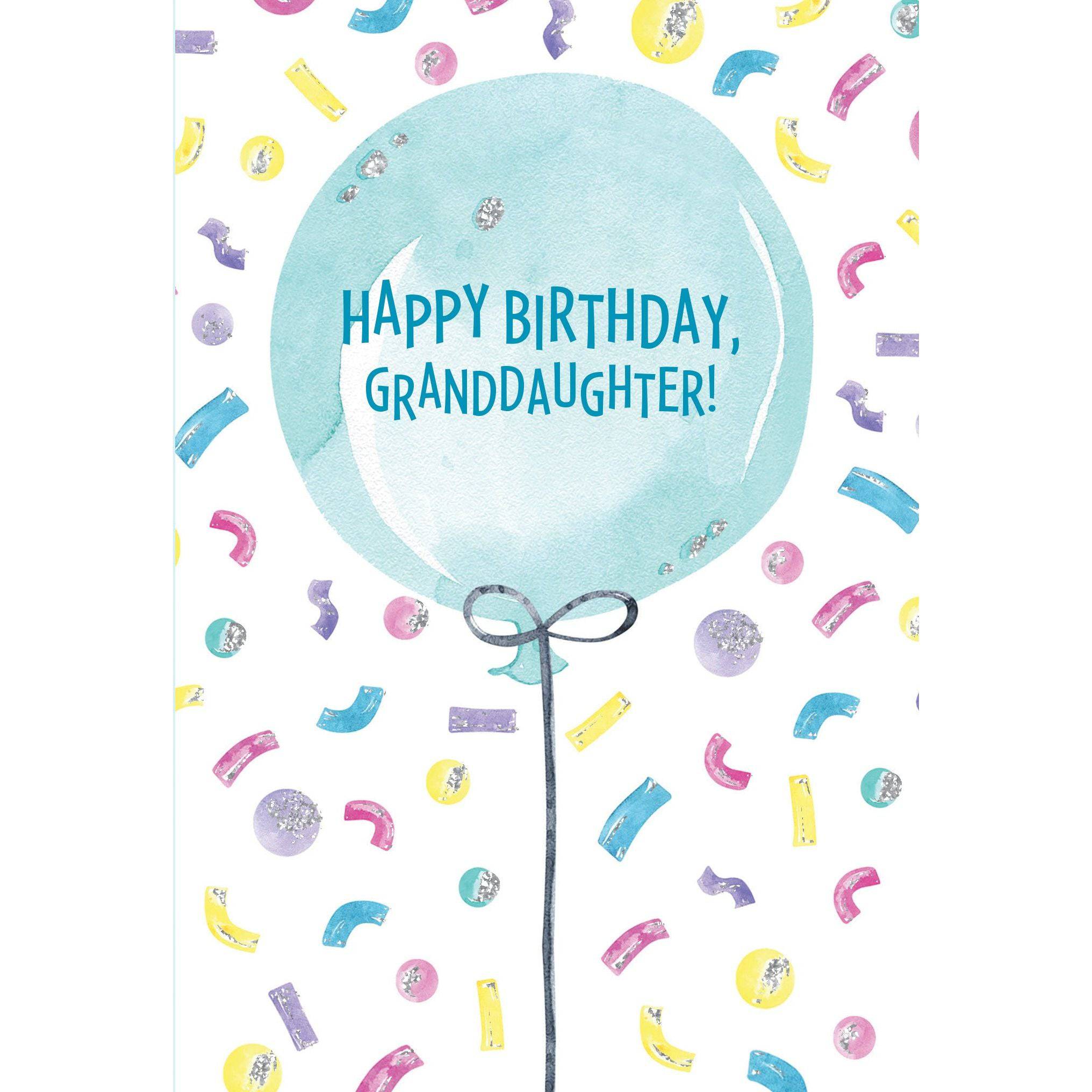 Colorful balloon birthday card for granddaughter from Pictura, featuring cheerful balloon illustrations and heartfelt message.